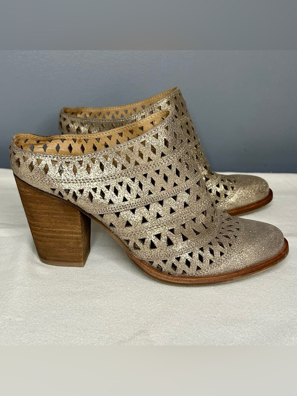 Steve Madden Harmony Shoes Women 7 Metallic Leather Mule Block Heel Country Glam